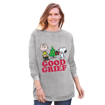 Plus Size Women's Peanuts Christmas Snoopy Good Fleece Sweatshirt by Peanuts in Heather Grey Charlie Snoopy (Size 2X)