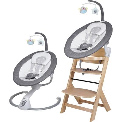 Hochstuhl BABYGO "Family Homey Set, natur/hellgrau", Baby, grau (natur, hellgrau), Stühle Hochstuhl, mit elektrischer Babywippe inkl. Spielbogen Image