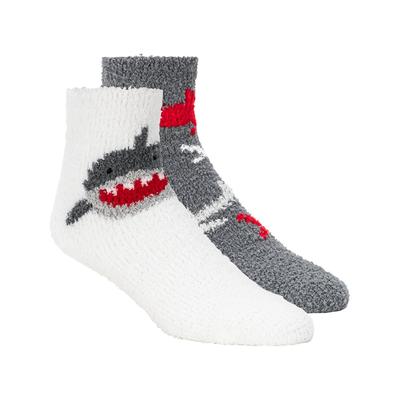 Skechers Boy's Shark Cozy Crew Socks - 2 Pack | Size Small | White | Polyester