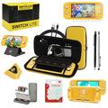 Switch Lite Accessories Bundle, Kit with Carrying Case,TPU Case Cover with Screen Protector,Charging Dock,Playstand, Game Card Case, Cable, Stylus,Thumb Grip Caps for Nintendo Switch Lite (Yellow)