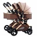 2 Baby Strollers Carriage for Newborn, Twins Stroller for Infant and Toddler Can Sit Lie Detachable Pushchair Folding Double Prams Trolley Portable Strollers with Mosquito Net (Color : Brown)