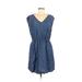 Universal Thread Casual Dress - Mini V Neck Short sleeves: Blue Print Dresses - Women's Size Medium