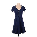 Aqua Casual Dress - A-Line Scoop Neck Short sleeves: Blue Solid Dresses - Women's Size 0