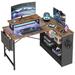 17 Stories Cherell 42inch Small L Shaped Desk w/ LED strip, Modern Computer Desk w/ Reversible Storage Shelves Wood/Metal in Brown | Wayfair