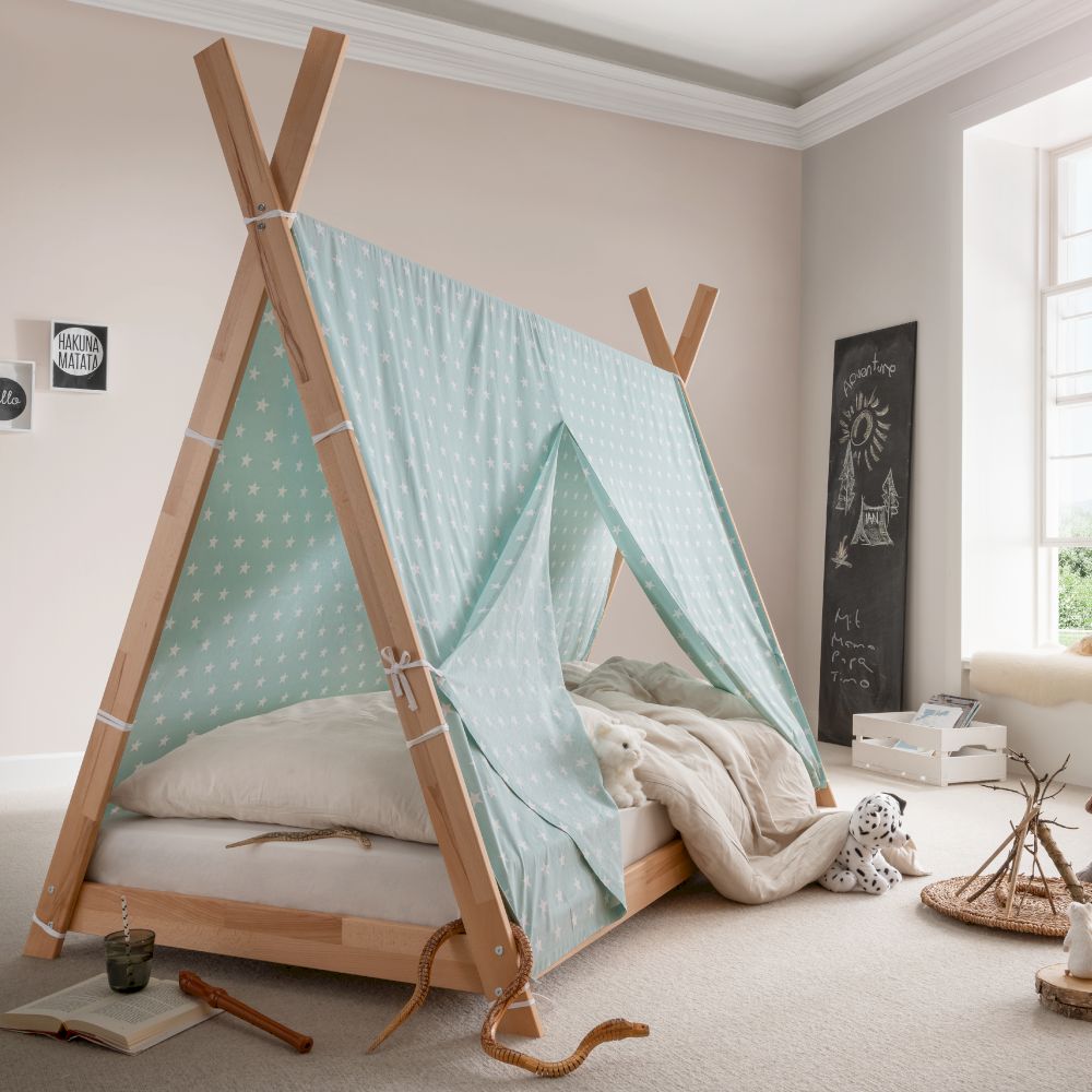 INFANSKIDS »Pinocchio« Tipi-Bett Buche Buche natur / Stoffdach Mint / Rollrost