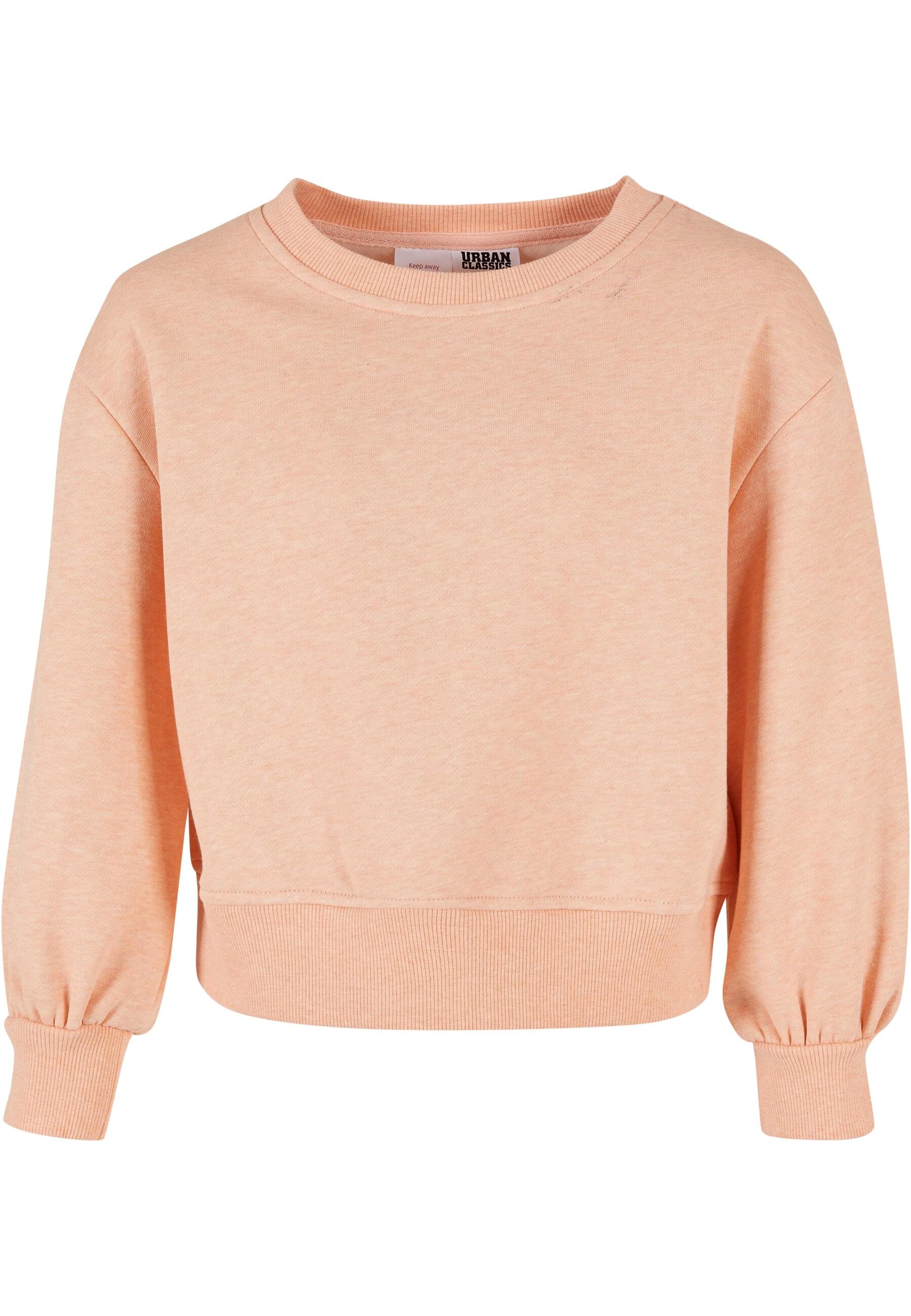 Rundhalspullover URBAN CLASSICS "Urban Classics Damen Girls Oversized Color Melange Crewneck", Mädchen, Gr. 110/116, orange (papaya melange), 65% Baumwolle, 35% Polyester, unifarben, oversize, ohne Ausschnitt, Pullover Image
