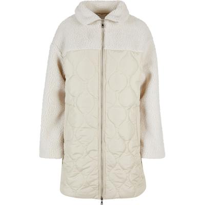 Winterjacke URBAN CLASSICS "Urban Classics Damen Ladies Oversized Sherpa Quilted Coat", Damen, Gr. 4XL, beige (softseagrass, sandweiß), 100% Polyester, unifarben, casual, oversize, amerikanischer Ausschnitt, Langarm, Jacken Image