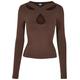 Longsleeve URBAN CLASSICS "Damen Ladies Crossed Cut Out Longsleeve" Gr. 5XL, braun (brown) Damen Shirts V-Shirts