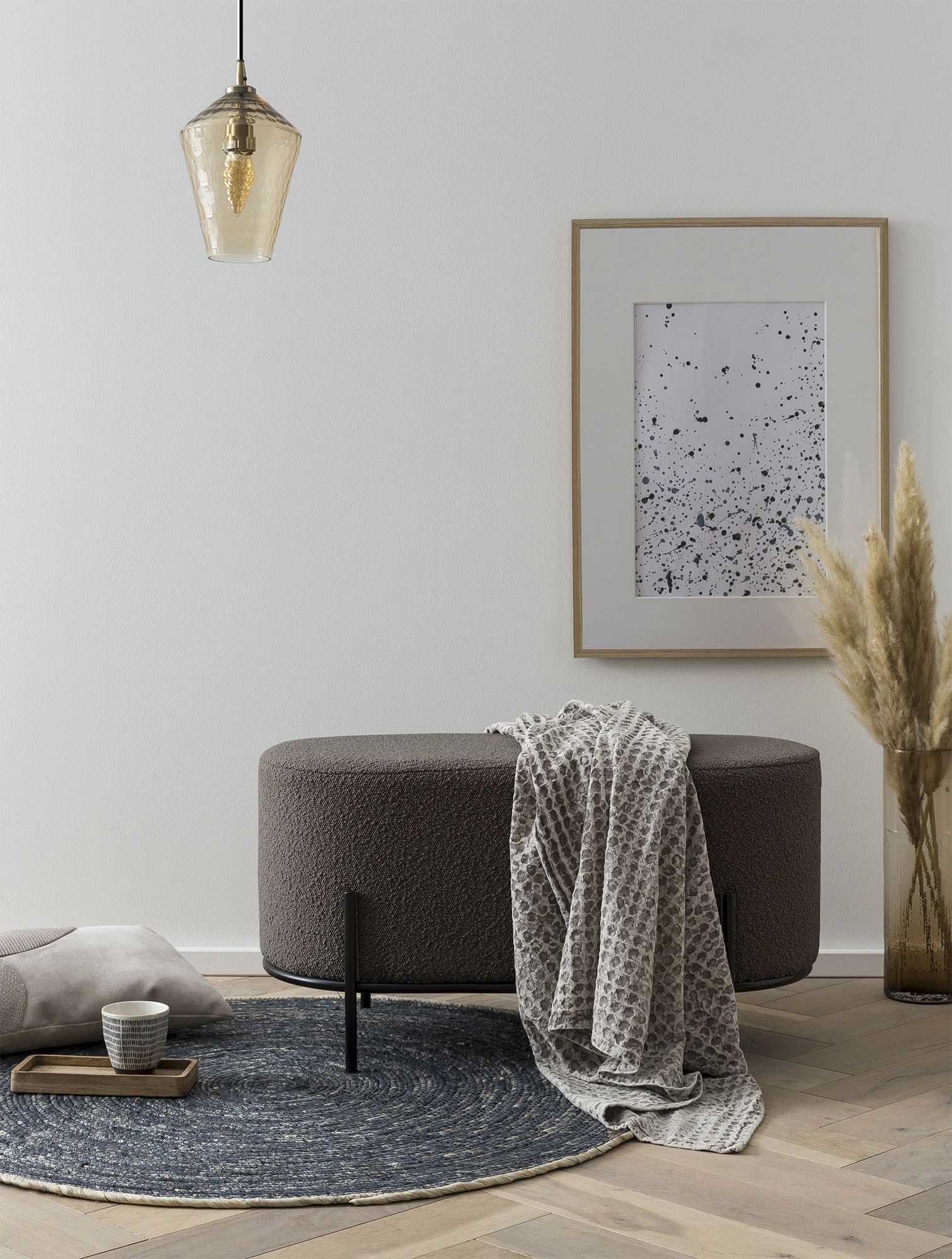 Polsterhocker SALESFEVER "Komfortabler Polsterhocker", schwarz (anthrazit, schwarz), B:80cm H:42cm T:40cm, Bouclé Stoff (100% Polyester), Metall, Hocker, mit Design-Gestell aus schwarzem Metall