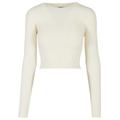 Rundhalspullover URBAN CLASSICS "Urban Classics Damen Ladies Short Rib Knit Twisted Back Sweater", Damen, Gr. M, beige (sandweiß), 35% Polyacryl, 35% Viskose, 30% Polyamid, unifarben, klassisch, relaxed fit, Rundhals, Langarm, Pullover...