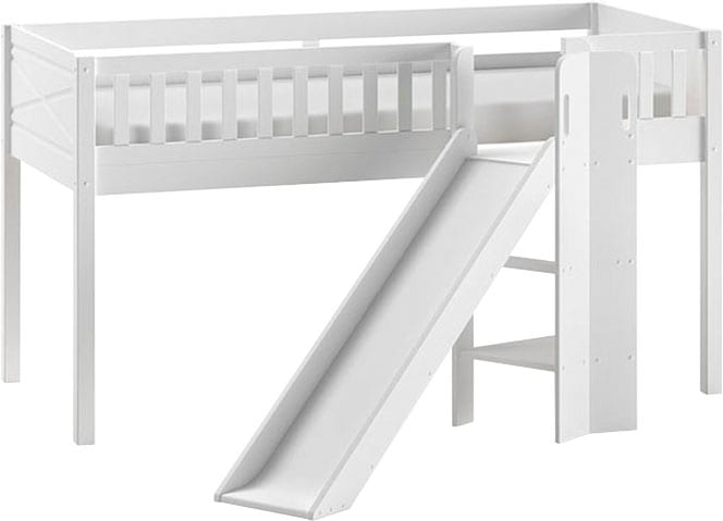 Hochbett VIPACK "Scott", weiß (weiß, weiß, weiß), B:203,6cm H:114cm L:207,6cm, Hochbetten, Hochbett, m. Rollrost, LF 90x200 cm, Kiefer weiß lackiert, mit oder ohne Rutsche