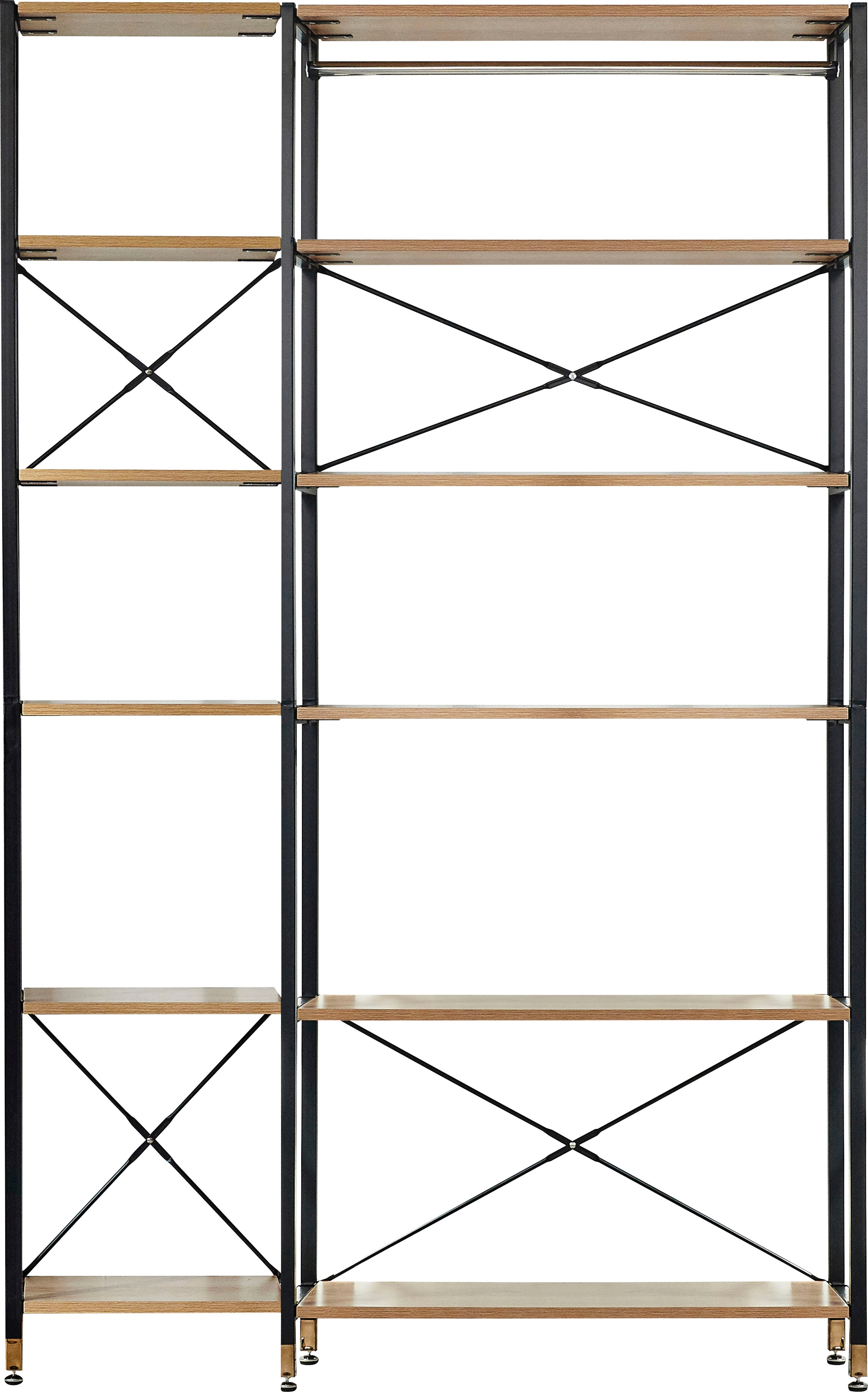 Mehrzweckregal HOME AFFAIRE, beige (natur, schwarz), B:127,5 H:210 T:30, MDF, Metall, Regale, MDF mit Akazie-Dekor Image