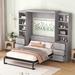 Full Size Murphy Bed, Modern Style Folding Bed with Storage Shelves and Drawers for Bedroom, Grey
