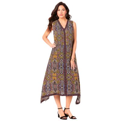 Plus Size Women's Hanky-Hem Dress by Roaman's in Multi Ornate Scarf (Size 34 W)