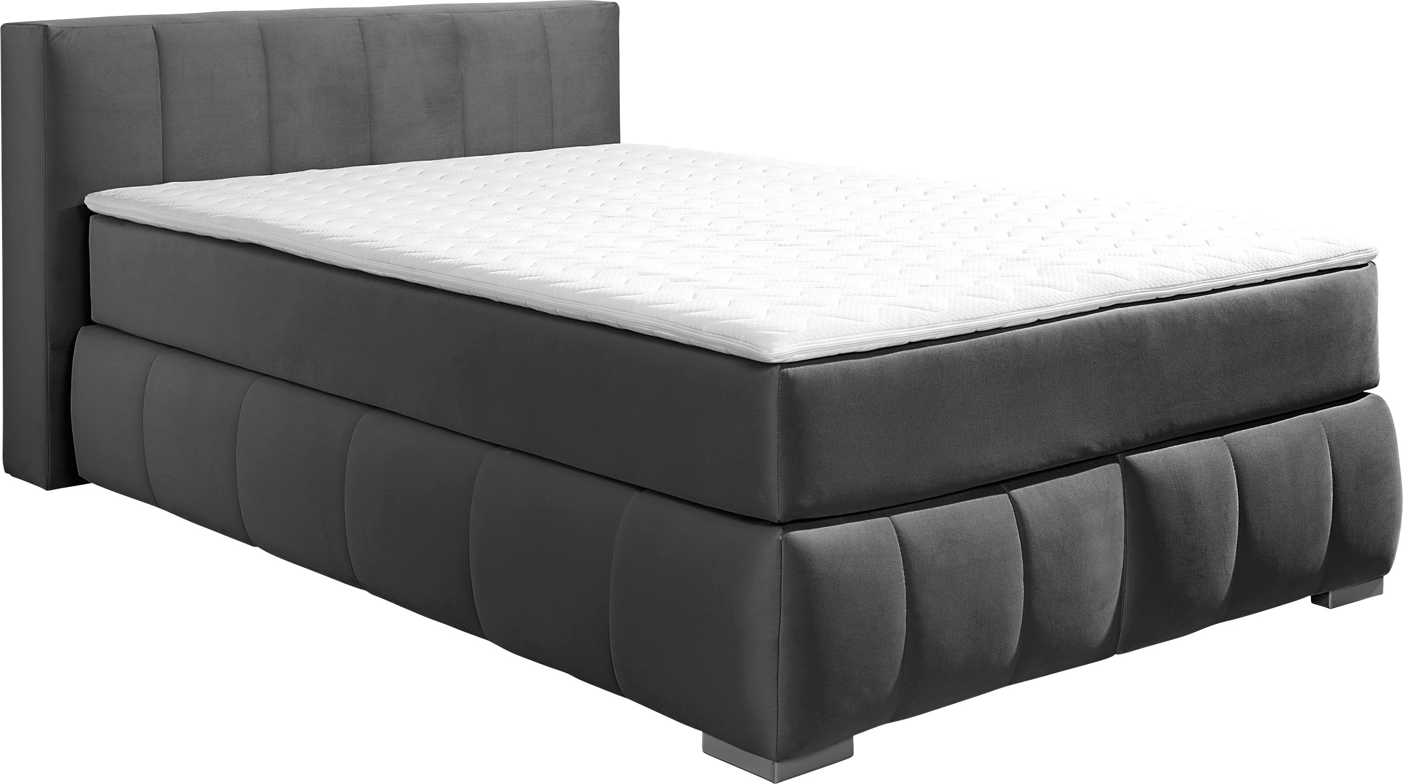 Boxspringbett HOME AFFAIRE "Chelles", grau (schiefer), B:147cm L:245cm, Samtoptik (100% Polyester);Bezug der Spiegelfläche Matratzendrell aus 100% Polyester;Struktur fein 100% Polyester), Komplettbetten, Boxspringbett, inkl. Topper,, in XXL-... Image