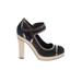 DKNY Heels: Pumps Chunky Heel Chic Black Print Shoes - Women's Size 8 1/2 - Round Toe