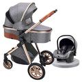 Pram Baby Stroller for Newborn and Toddler, 3 in 1 Adjustable High View Carriage Strollers Infant Bassinet Prams and Pushchairs with Stroller Rain Cover Mosquito Net (Color : Grey A)