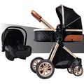 Baby Stroller Carriage for Newborn, High Landscape Luxury Baby Pram Stroller Infant Pushchair Reversible Bassinett with 5-Point Harness, Rain Cover, Mosquito Net (Color : Nero)