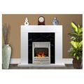 White Black Marble Flat Wall 2KW Electric Fire Surround Set Complete Fireplace- with Brushed Steel Fire