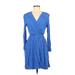 Maeve Casual Dress - Wrap V Neck Long sleeves: Blue Print Dresses - Women's Size X-Small