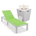 LeisureMod Outdoor Metal Chaise Lounge Set w/ Table Metal in Green/Gray | 32.44 H x 21.65 W x 21.65 D in | Wayfair MLGRCF21-77G