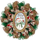 The Holiday Aisle® Believe In The Magic Snowman Christmas Wreath, Wood in Brown/Green/Red | Wayfair 910216DD963E4A8289E570CC32D3F6EA