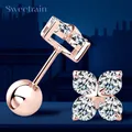 Boucles d'oreilles à tige Moissanite en or rose pour femme quatre cuir chevelu plaqué argent 925