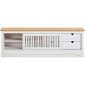 Meuble TV 1 porte coulissante 2 tiroirs en pin massif 158 cm