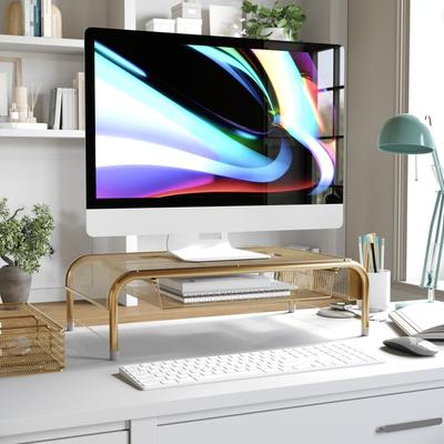 Martha Stewart Premium Mesh Metal Desktop Monitor Riser Stand With Drawer and Storage
