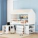 Twin Size House Loft Bed with Rolling Desk, Storage Drawers & Shelf, Wood Loft Bed with Tent, Kids Playhouse Bed for Boys Girls