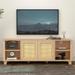 Modern High Quality 64.4" Rattan TV Stand for 65/70 inch TV Living Room Storage Console Entertainment Center,2 open doors