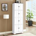 Royard Oaktree Tall Storage Cabinet Freestanding 4-Tier Kitchen Pantry Storage Cabinet Corner Cabinet with Doors and Shelves for Living Room Kitchen Dining Room Bedroom Garage Hallway White