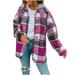 Winter Coats for Women Long Sleeve Hooded Button Plaid Prints Sweatshirts Loose Casual Puffer Jackets Tops Outwear