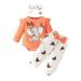 Eyicmarn 3Pcs Baby Girl Fall Outfits Long Sleeve Elephant Print Romper + Bow Pants + Headband Set Infant Outfit