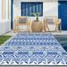 HUGEAR Blue and White 6x9 ft Outdoor Area Rugs Plastic Straw Rugs for Patios Clearance Reversible Waterproof Mats for Deck Camping Beach Picnic Porch Garden and Balcony