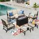 Summit Living 6 Pieces Patio Conversation Set with 45 Fire Pit Outdoor Furniture Metal Sofa Beige Cushions