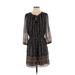 Madewell Casual Dress - Mini Crew Neck 3/4 sleeves: Black Print Dresses - Women's Size 2