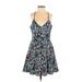 Parker Casual Dress - A-Line Plunge Sleeveless: Blue Floral Dresses - Women's Size Small