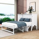 Wildon Home® Analeesa Queen Murphy Bed w/ Shelf & Charging Station Wood in Brown/White | 46 H x 63 W x 81 D in | Wayfair