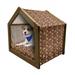 Yin Yang Pet House Oriental in Triple Circular Form with Everlasting Knot Outdoor & Indoor Portable Dog Kennel with Pillow and Cover 5 Sizes Sand Brown and Ruby by Ambesonne