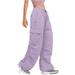 RYRJJ Parachute Pants for Women Baggy Cargo Pants Multi-Pocket Elastic Low Rise Y2K Pants Teen Girls Wide Leg Jogger Trousers Streetwear Purple XXL