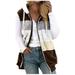 FAIWAD Womens Vests Sleeveless Fleece Jacket Color Block Zip Hoodie Outerwear Fall Winter Plus Size Coat