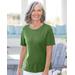 Appleseeds Women's Coastal Cotton Short-Sleeve Jewelneck Tee - Green - PM - Petite