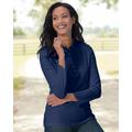 Appleseeds Women's Essential Solid Mockneck Henley - Blue - PL - Petite