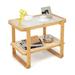 Costway 2-tier Bamboo Side Table with Glass Top-Natural