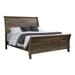 Que Wood Queen Size Bed with Curved Plank Sleigh Design, Rustic Brown