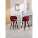 Velvet Counter Height Bar Stools Desk Chairs, Barstools Kitchen Counter Dining Chair with Wood Legs (Set of 2), Claret Red