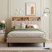 Designs Full Size Platform Bed, Upholstered Platform Bed with Storage Headboard and USB Port, Linen Fabric Upholstered Bed