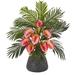 Calla Lilly and Areca Palm Artificial Arrangement in Stoneware Vase
