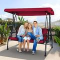 Gartooo 3-Seat Outdoor Large Porch Swing with Converting Canopy Patio Hammock Lounge Swing Chair for Porch Backyard Poolside(Red)